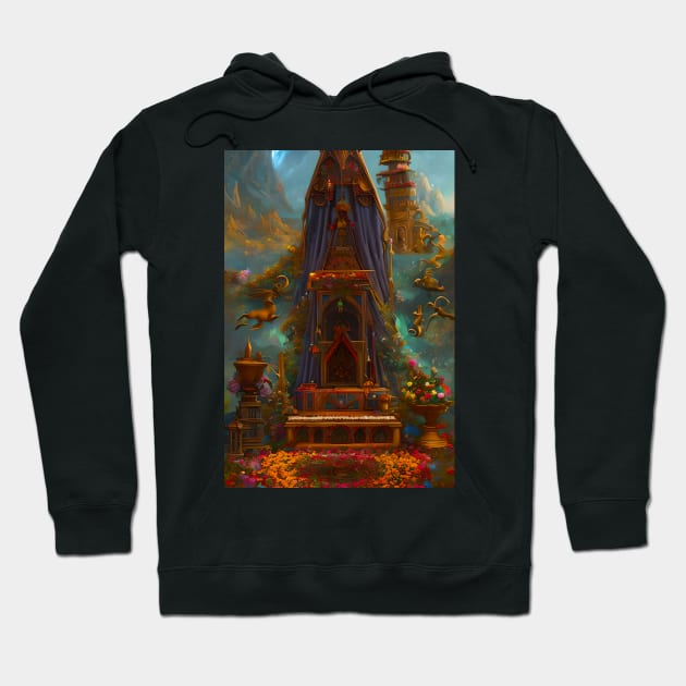 Surreal Magical Alter and Tower in Beautiful Landscape with Birds, and Flowers by the Mountains Hoodie by hclara23